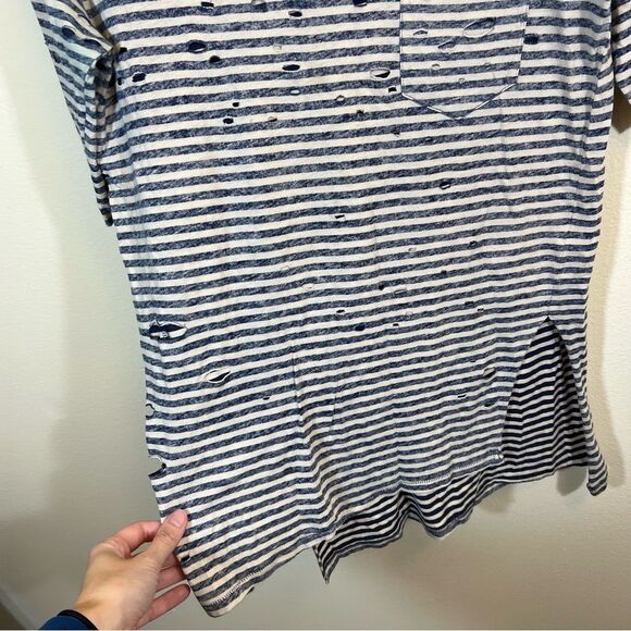 ✨ Free People Tommy Tee Striped Distressed Tunic Tee Shirt Oversized Holes XS - Picture 6 of 11